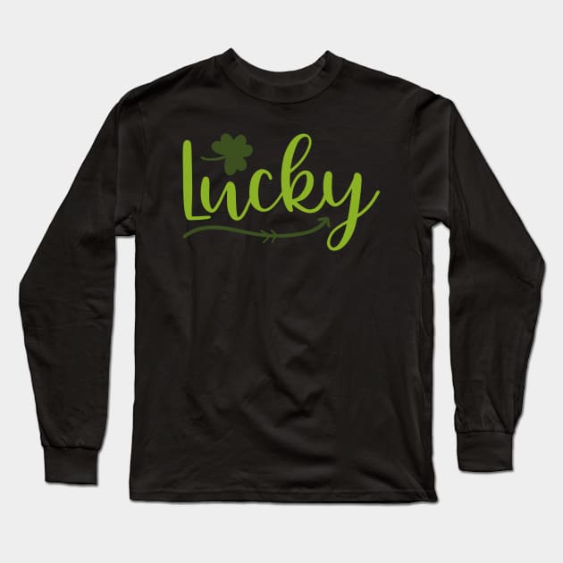 Lucky Irish Shamrock Typography Long Sleeve T-Shirt by greenoriginals